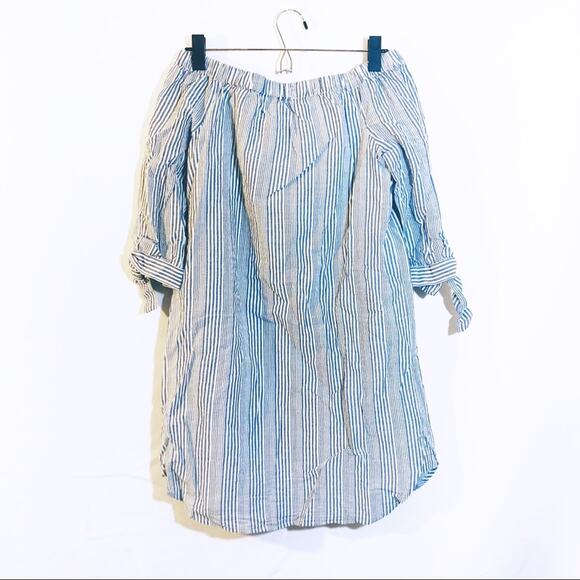 MADEWELL Blue & White Striped Off-Shoulder Shirt Dress Sz. S - Picture 7 of 7